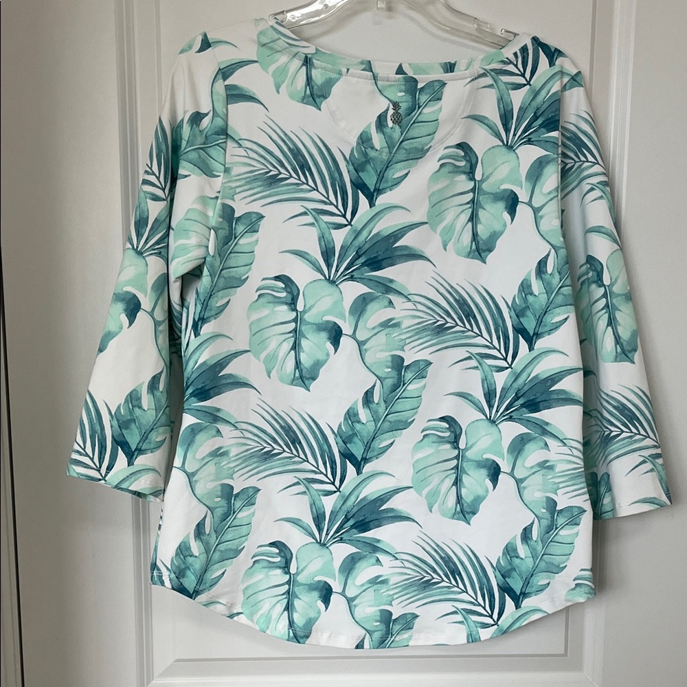 Tommy Bahama Green Leaf Print Long Sleeve Top - Picture 3 of 4